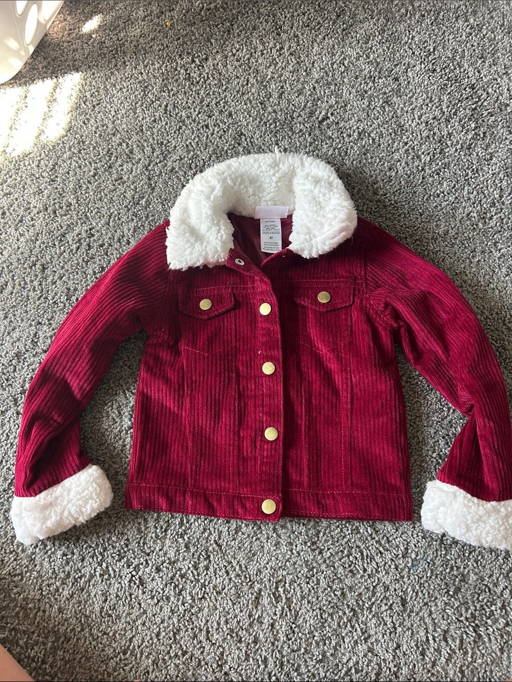Little Lass Burgundy Corduroy Jacket with White Sherpa Trim